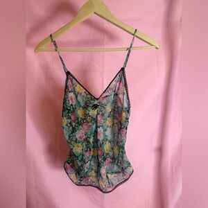 Floral Sheer Camisole Tank Top - Black Floral